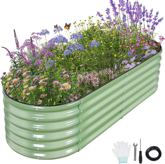 Galvanized Raised Garden Bed Outdoor- Raised Beds for Gardening| Metal Planter Box, Steel Raised Garden Bed Kit with Safety Edging and Gloves for Vegetables, Flower, Herbs (6x2x1.4FT, Green)