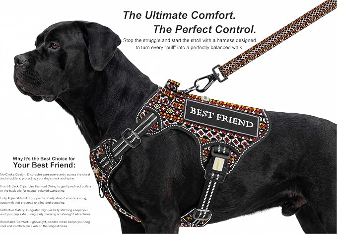 Homapet. Tactical Dog Harness with Dual Leash Attachment Points, Adjustable and Reflective Military Grade Dog Vest with Comfort Control Handle (Aztec, XL)