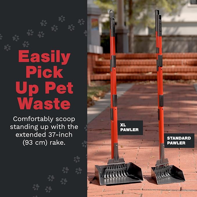 Pawler Pooper Scooper for Dogs with Long Handle Rake & Tray, Heavy Duty | Pawler Rustproof Aluminum Poop Scooper Set with 36+" Handles for Yard, Grass, Dirt & Gravel
