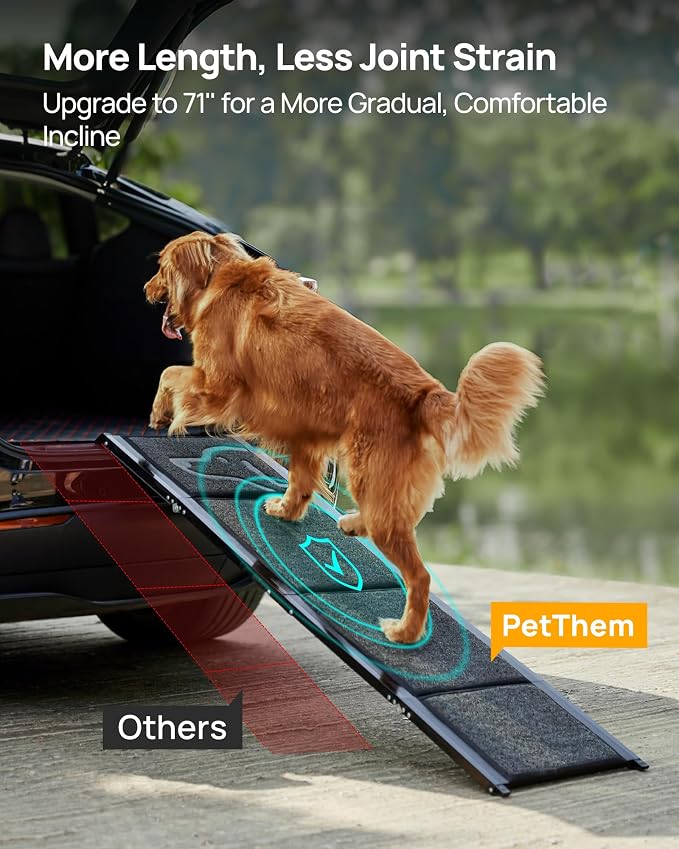 Dog Ramp for Car, 71" L × 19.7" W, Extra-Long Extra-Wide Foldable | Extra-Long for a Gentler Climb, Extra-Wide for a Safer Climb, Non-Slip Rug Surface, 250-lb Capacity