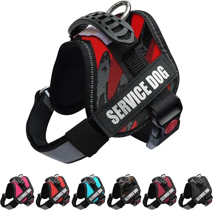 Service Dog Vest Harness – Reflective Service Animal Vest, No-Pull Harness with Handle & Mesh Padding – Sizes XXS-XL for Puppies – 2 Removable Service Patches Included (XXS, Red Camo)