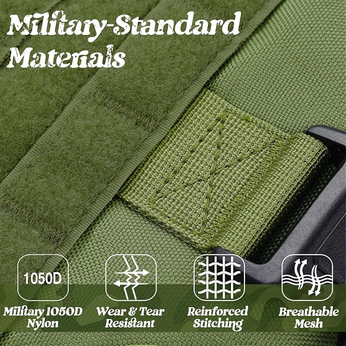 rabbitgoo Tactical Dog Harness for Medium, Heavy Duty Military No Pull Vest | Sturdy Metal Buckles, 5 Adjustments, Molle System, Powerful Pullers for Training, Hunting, Outdoor, Green, Medium
