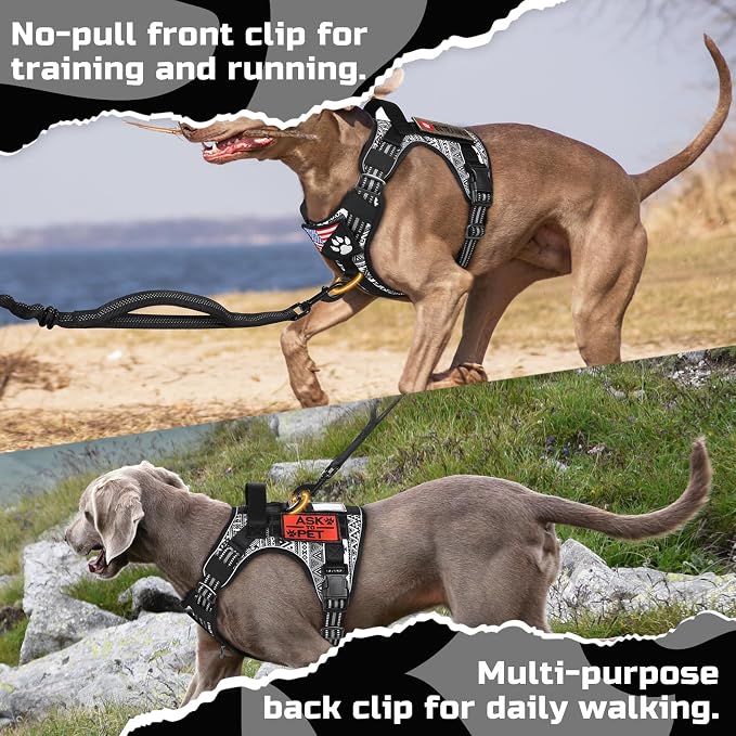 rabbitgoo Tactical Dog Harness for Large, No Pull Military Service Vest | Molle & Handle, Heavy Duty, Adjustable, Reflective Straps, Easy Control for Training Walking, B&W Geometric, Large