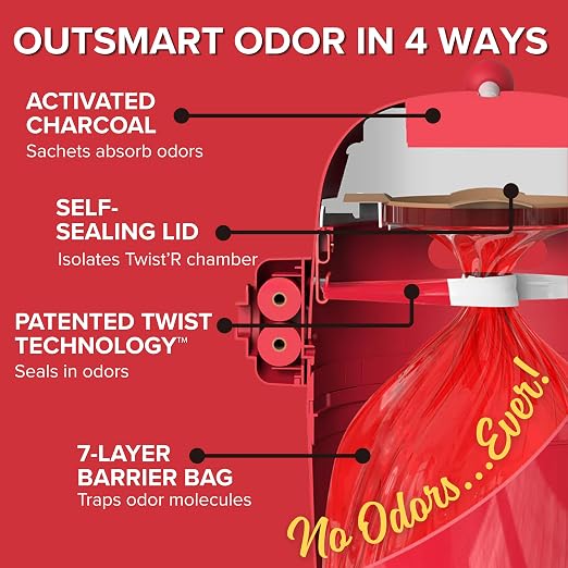 Red Rocket Doggy Twist'R Medium Waste Disposal System, Dog Poop Trash Can | Odor Control, Indoor/Outdoor, Holds Up to 15 Lbs, Includes 2 Size #2 Odor Blocking Bags, 2 Charcoal Sachets, 60 Poop Bags