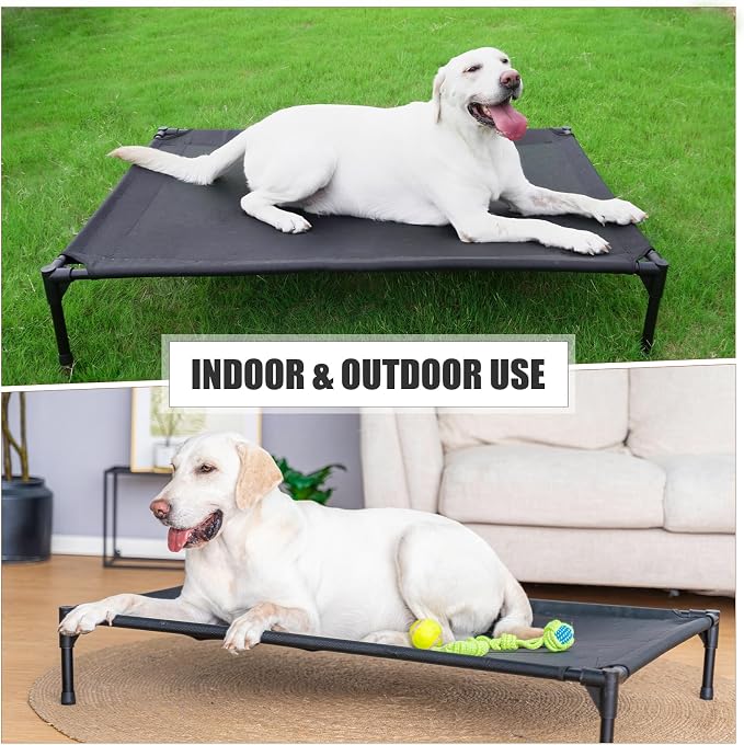 Garnpet Elevated Dog Bed for Large Dogs, Raised Dog Cot Fits Up to 120 LBs, Heavy Duty Pet Cots with Durable Supportive Teslin Recyclable Washable Mesh, Indoor & Outdoor Pet Bed, Dark Grey