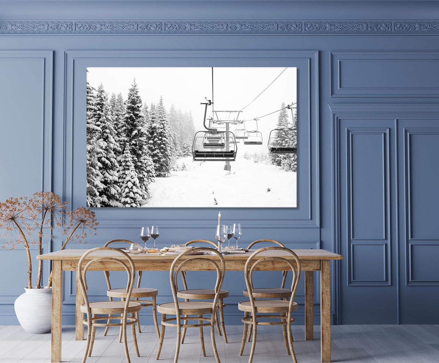 Nature Wall Art Prints - Ocean Forest Mountain Lake Canvas Landscapes - Small to Extra Large Living Room Bedroom Kitchen Bathroom Décor (Ski Lift on Snowy Mountain, 28L" x 41W")