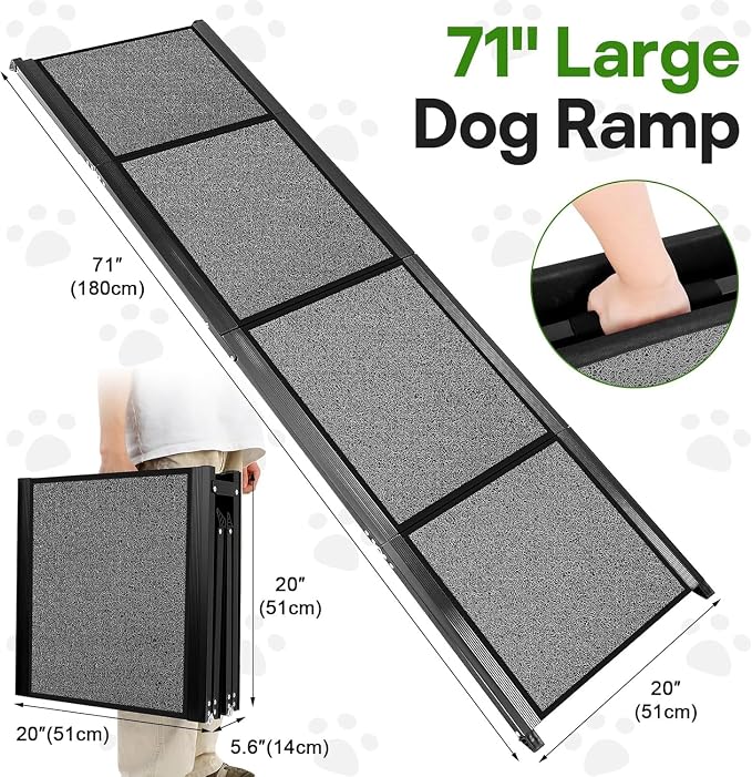 71''x 20'' Dog Ramp for Car, Pet Ramp for Large Dogs Up to 300LBS, Foldable Dog Car Ramp Stairs Steps with Waterproof & Non-Slip Rug Surface for Truck, SUV, Indoor & Outdoor(Wire Loop Fabric)