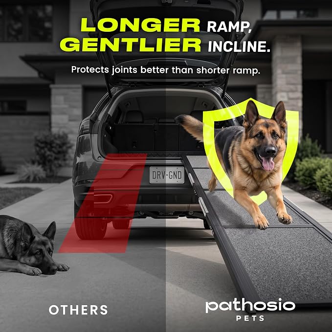 Dog Ramp for Car - 71" L x 17" W Portable Dog Ramp for Car | Foldable dog ramp for cars, trucks & SUVs, beds & sofas with anti-slip feet, traction carpet, 250 lb, for Corgis & Dachshunds