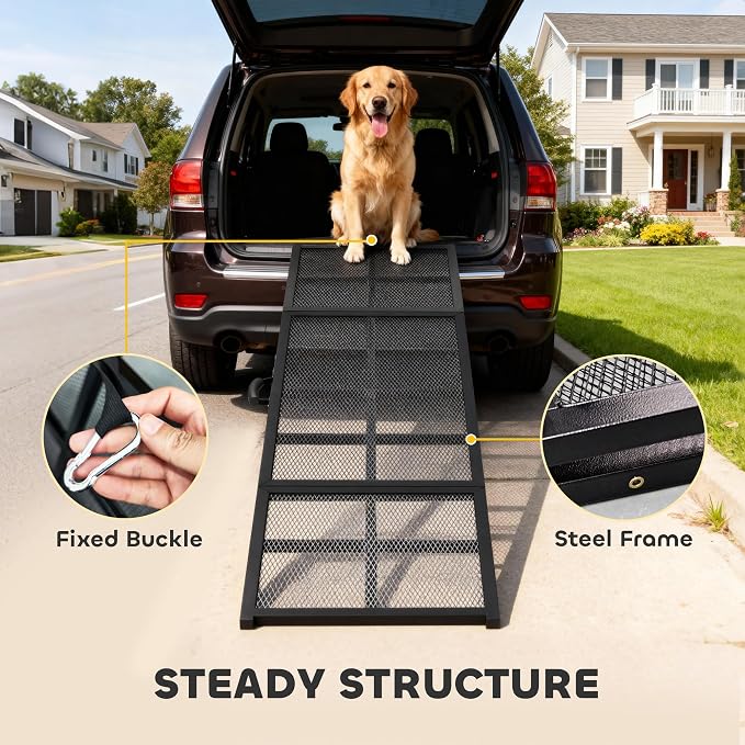 PawHut Dog Ramp for Car 75" x 20" Large Folding Pet Ramp for Large Dogs | Non-Slip Surface, Extra Long Wide, Portable Pet Stairs, SUVs Trucks Beds