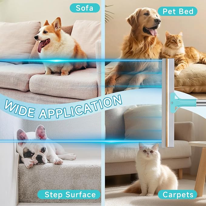 Carpet Rake for Pet Hair Removal Tool, Reusable Pet Hair Remover Broom, Dog&Cat Hair Remover Scraper Rake with 54” Adjustable Long Handle, 3 Pcs Carpet Brush Rake for Rugs, Mats, Couch, Furniture