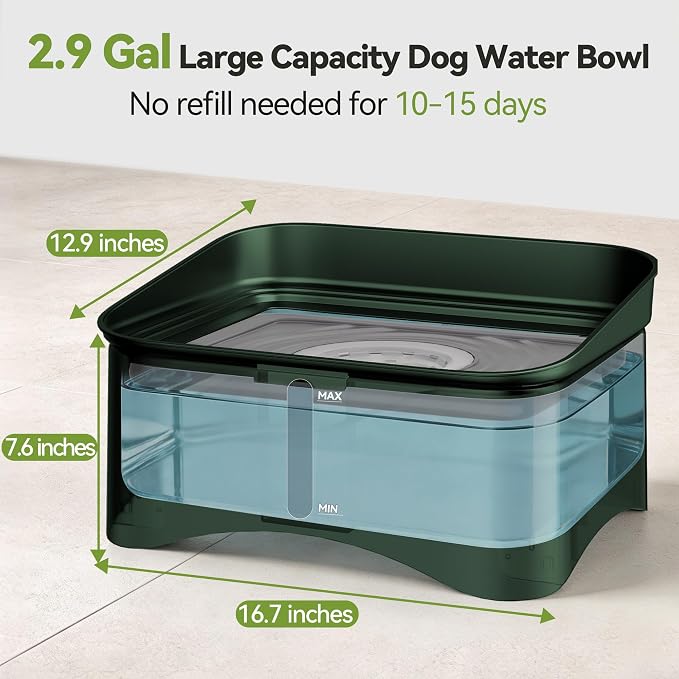 UPSKY 2.9Gal No Spill Dog Water Bowl, 4 Height Adjustable Elevated Bowl with Slow Drinking Feeder for Senior Dogs, Anti-Splash Floating Disk & Filter, Large Capacity for Large Dogs & Multi-Pet Homes