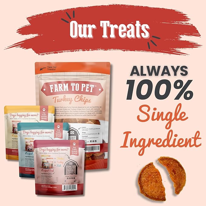 Farm To Pet - Puppy Packs 'N Snacks Dog Treat Starter Pack - Turkey 4oz + 1 Chicken & 1 Beef & 1 Fish Snack Pack - Single Ingredient Training Treats, All Natural, Lean for Small, Medium, Large Breeds