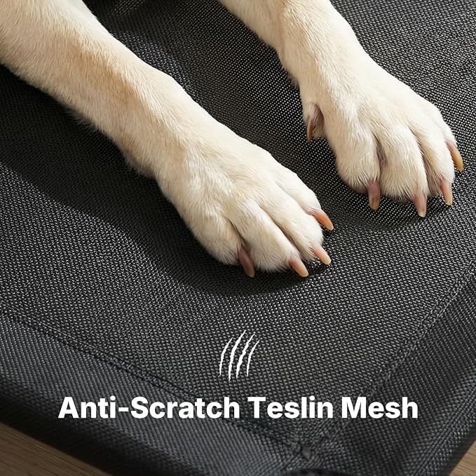 Veehoo Outdoor Dog Bed, Raised Dog Beds for Large Dogs, Elevated Dog Bed with Headrest, Washable Cooling Pet Cot with Non-Skid Feet, Breathable Pet Hammock for Indoor or Camping, 41", Black