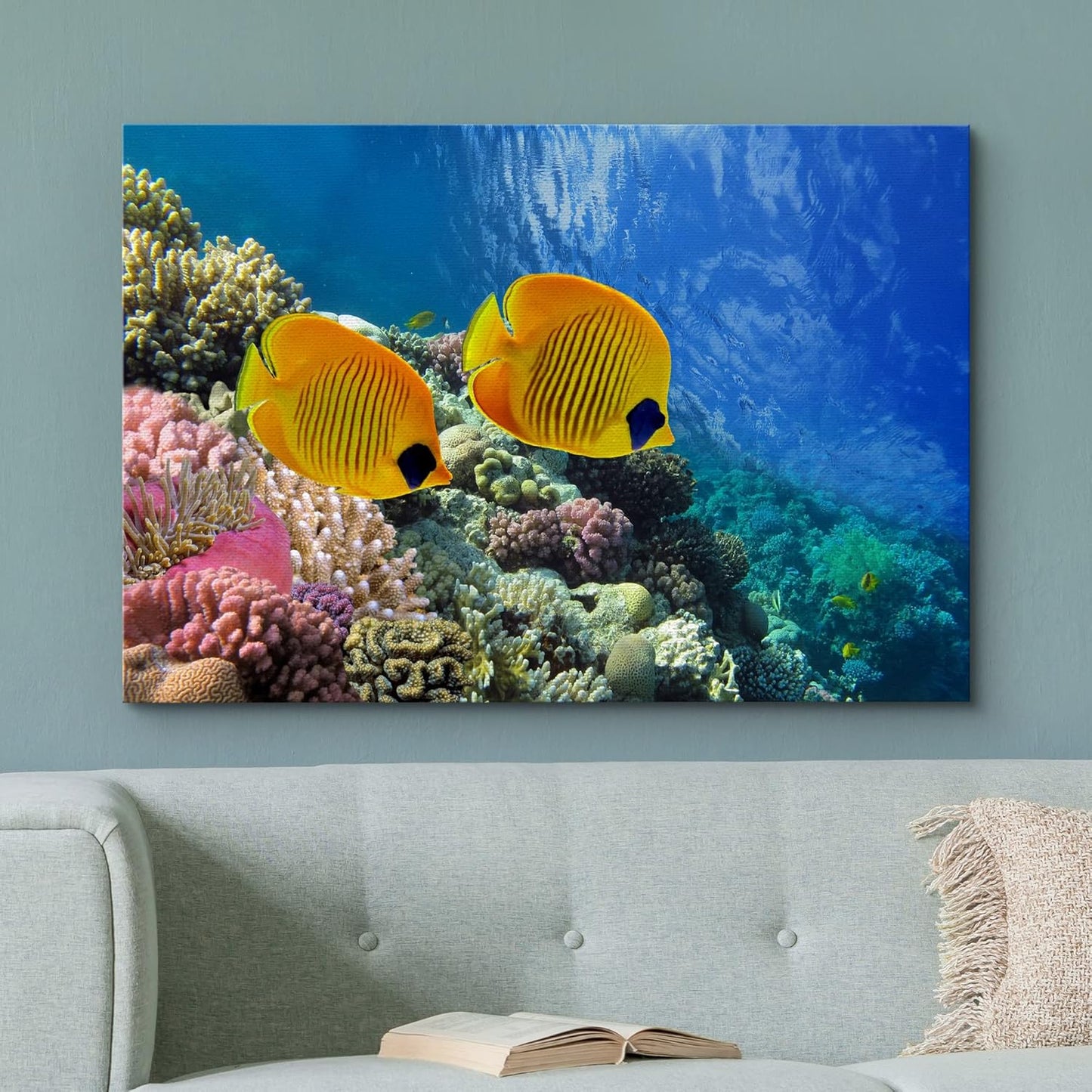 wall26 Canvas Print Wall Art Tropical Yellow Fish with Vibrant Coral Reef Nature Ocean Photography Realism Nautical Scenic Relax/Calm Multicolor Ultra for Living Room, Bedroom, Office - 32"x48"