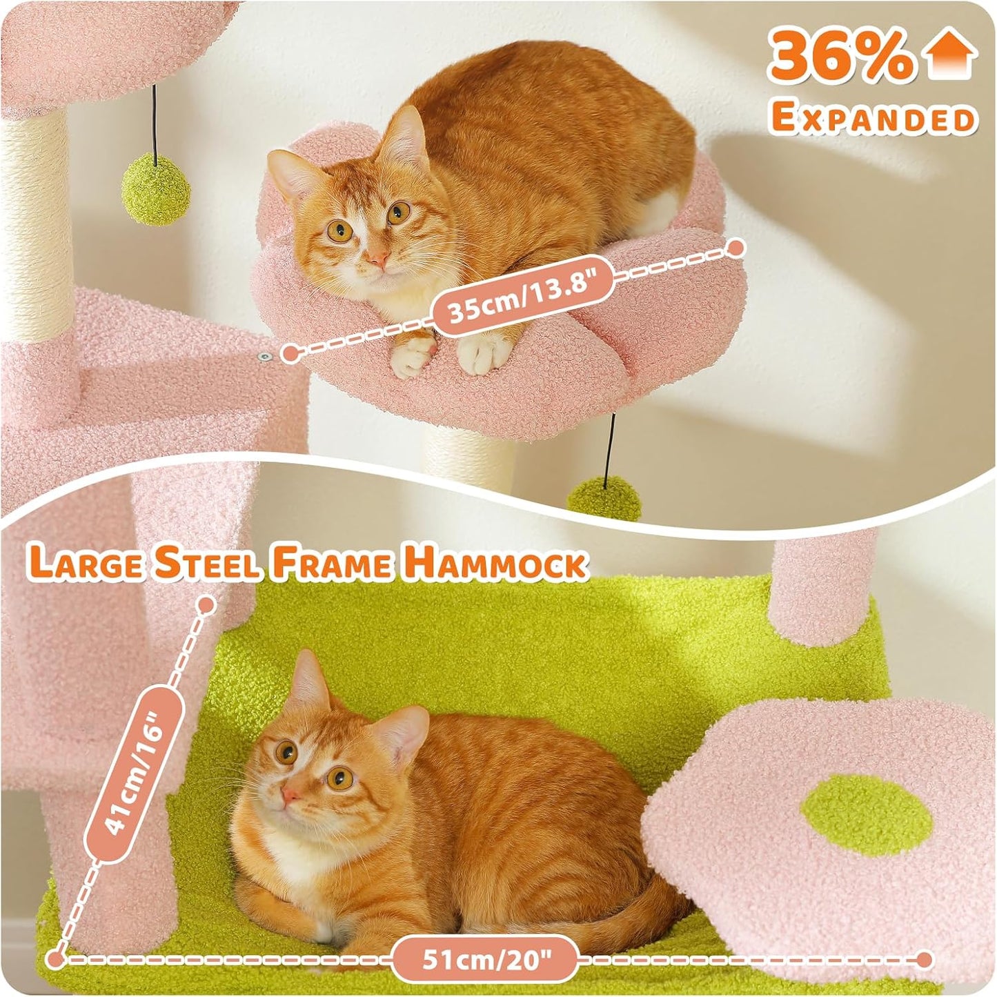 PAWZ Road Flower Cat Tree for Large Cats, 81 Inches Pink Tall Cat Tower with 2 Perches, 2 Condos and Spacious Hammock, XL Extra Large Condo with 7 Scratching Posts for 20lb+ Adult Cats