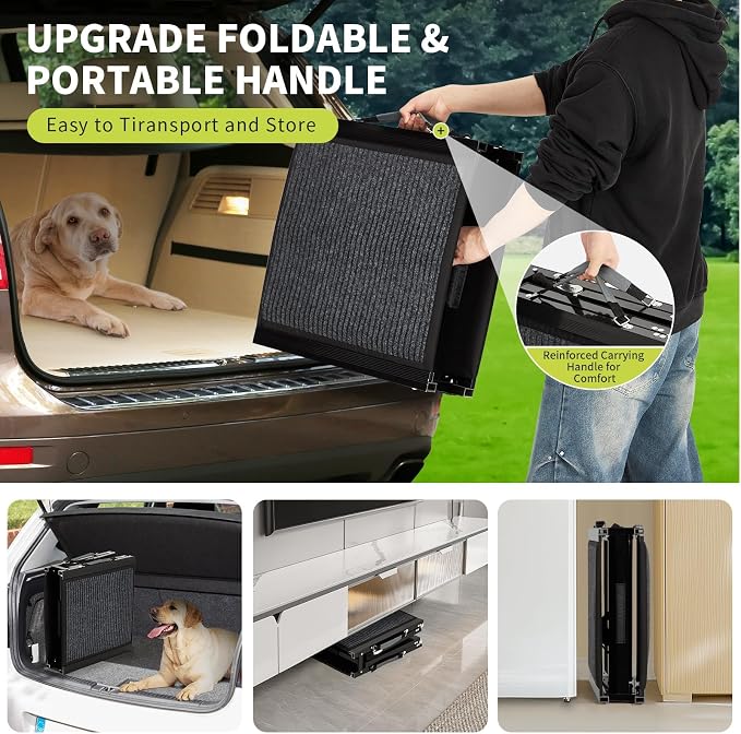 GarveeLife 63 in Long Dog Ramp for Cars, 20 in Wide Folding Pet Ramp for Large Dogs with Non-Slip Surface Portable Dog Car Ramp for SUV Car & Truck, Outdoor Dog Ramp Up to 250 LBS