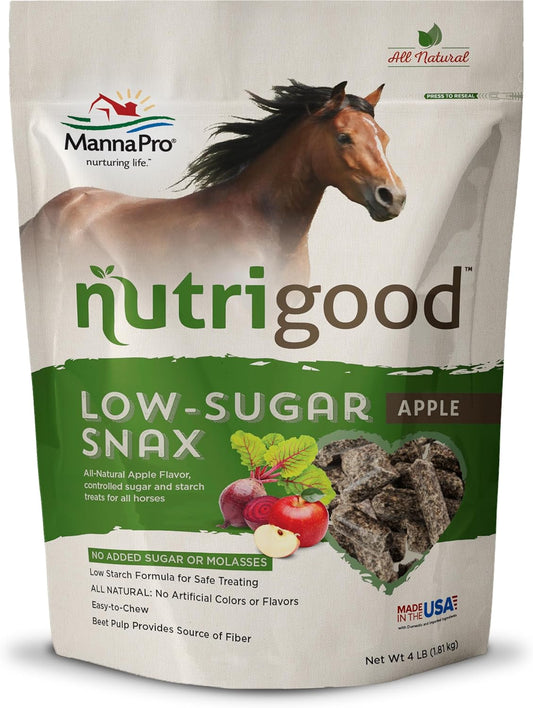 Manna Pro Nutrigood Low-Sugar Horse Treats – Apple Flavor, Healthy Natural Reward for Horses and Ponies, No Added Sugar, Made in USA, Low-Starch Equine Snacks, Supports Diets, 4 lb Bag