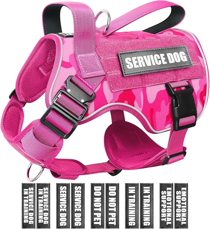 2X Metal Buckle Service Working MOLLE Dog Vest with 10 Pet Patches | Tactical Dog Harness for Medium Dog, No-pull Military Working Vest for Training Hunting Walking，2x D Rings for Leash Clip