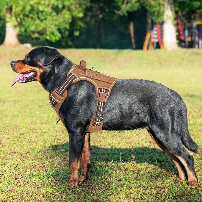 Beebiepet Heavy Duty Tactical Dog Harness for Small Dogs, No Pull Adjustable Pet Harness Reflective Service Training Easy Control Pet Vest Military K9 Working Dog Harnesses- Large, Brown