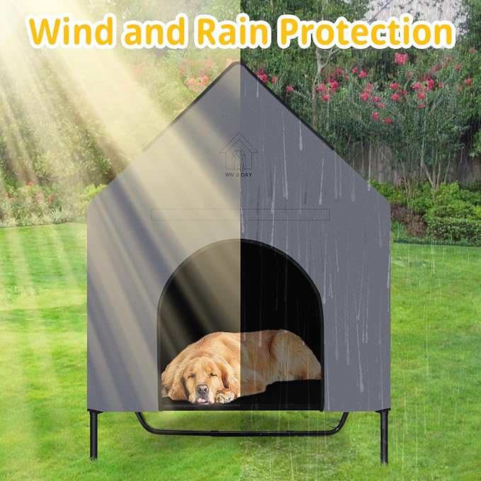 36'' Large Dog House Outdoor for Large Dogs Outside, Dog Tent, Pet House | Weatherproof Large Dogs House with Textilene Elevated Dog Bed, Breathable Dog House Outdoor with Windows and Sunshades