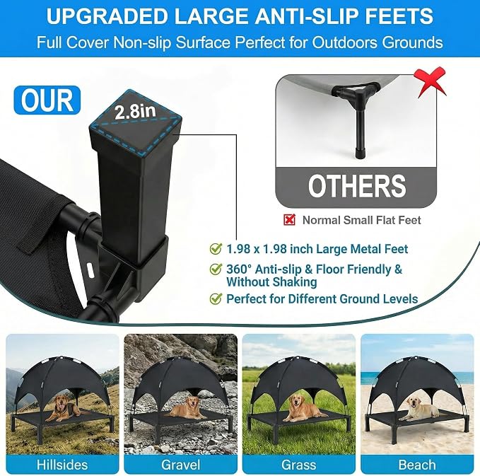 Elevated Dog Bed with Canopy Raised Pet Cot for Large Dogs, Outdoor Dog Cot with Removable Sun Shade Tent, Breathable Mesh Portable Dogs Cot for Camping, Beach, Backyard, Outdoor Use
