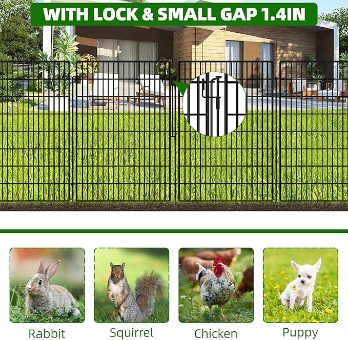 10 Panels Garden Fencing Animal Barrier with Lock, 40 in(H) X 24 ft(L) Dog Fence Outdoor for Yard Rustproof No Dig Decorative Tall Garden Fence Metal Wire Panel Border Rabbit Ground Stakes Fencing