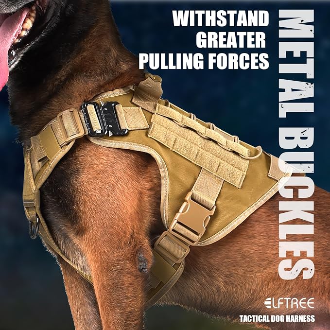 Tactical Dog Harness, Military Reflective Dog Harness | 2X Metal Buckle，Hidden Airtag Holder and Handle, Adjustable No-Pull Service Dog Vest with Molle & Loop Panels