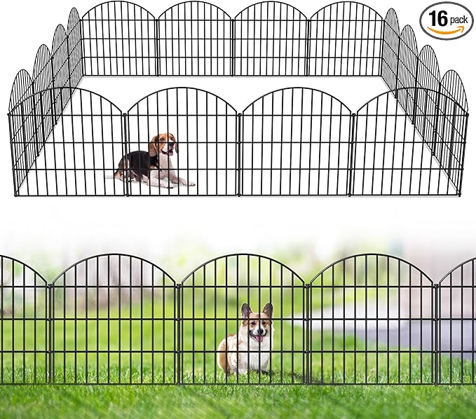 FOREHOGAR Metal Garden Fence 28in (H) x 37.3ft (L), 16 Panels + 17 Stakes Dog Fences Border Fence Animal Barrier, No Dig Garden Fencing for Yard Flower Bed Patio Outdoor, CTW2816 Black