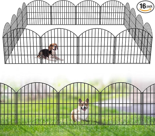FOREHOGAR Metal Garden Fence 28in (H) x 37.3ft (L), 16 Panels + 17 Stakes Dog Fences Border Fence Animal Barrier, No Dig Garden Fencing for Yard Flower Bed Patio Outdoor, CTW2816 Black