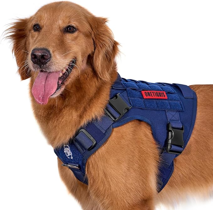 OneTigris Tactical Dog Harness with Handle No-Pull Adjustable for Small Dog | Military 1000D Pullable Nylon, Service Dog Vest with Hook & Loop Panels, Easy On & Off for Walking Hiking Training Blue XS