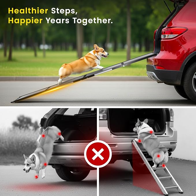 Dog Ramp for Car - 71" L x 17" W Portable Dog Ramp for Car | Foldable, Compact, Cars, Trucks, SUVs, Beds, Sofas, Anti-slip Feet, Traction Carpet, 250 lbs Capacity, for Small to Large