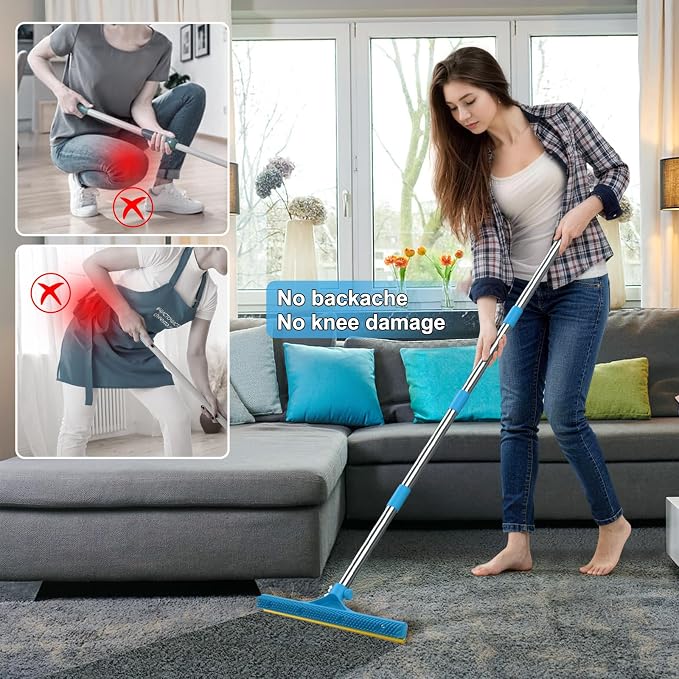 mupapi Carpet Rake for Pet Hair Removal, Reusable Pet Hair Remover Broom, 60'' Adjustable Long Handle Dog and Cat Hair Remover Tool Set of 3, Lint Remover Scraper for Carpets, Rugs, Mats, Couch, Car