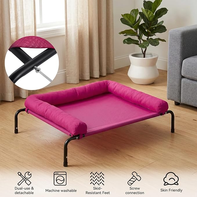Cooling Elevated Dog Bed for Large Dogs, Indoor & Outdoor Raised Dog Bed | Portable,with Breathable Mesh, Chew Proof Pet Hammock Cots with Removable and Waterproof Bolsters