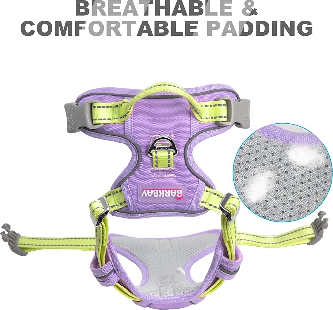 BARKBAY Dog Harness No Pull for Small Sized Dog Front Back Clips,Dog Vest | Soft Padded No Choke With Handle,Easy On&Off,Adjustable Reflective For Walking Training Running(Violet Purple & Sunlight,S)