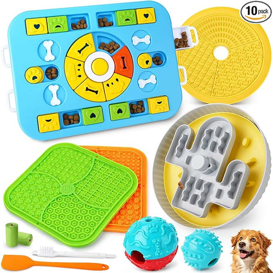Forfon 10 Pack Complete Dog Puzzle Toy Set for All Breeds, Upgraded Enrichment Toys with Lick Mat & Slow Feeder Bowl, Suction Cup Design, Keeps Dogs Busy & Mentally Stimulated