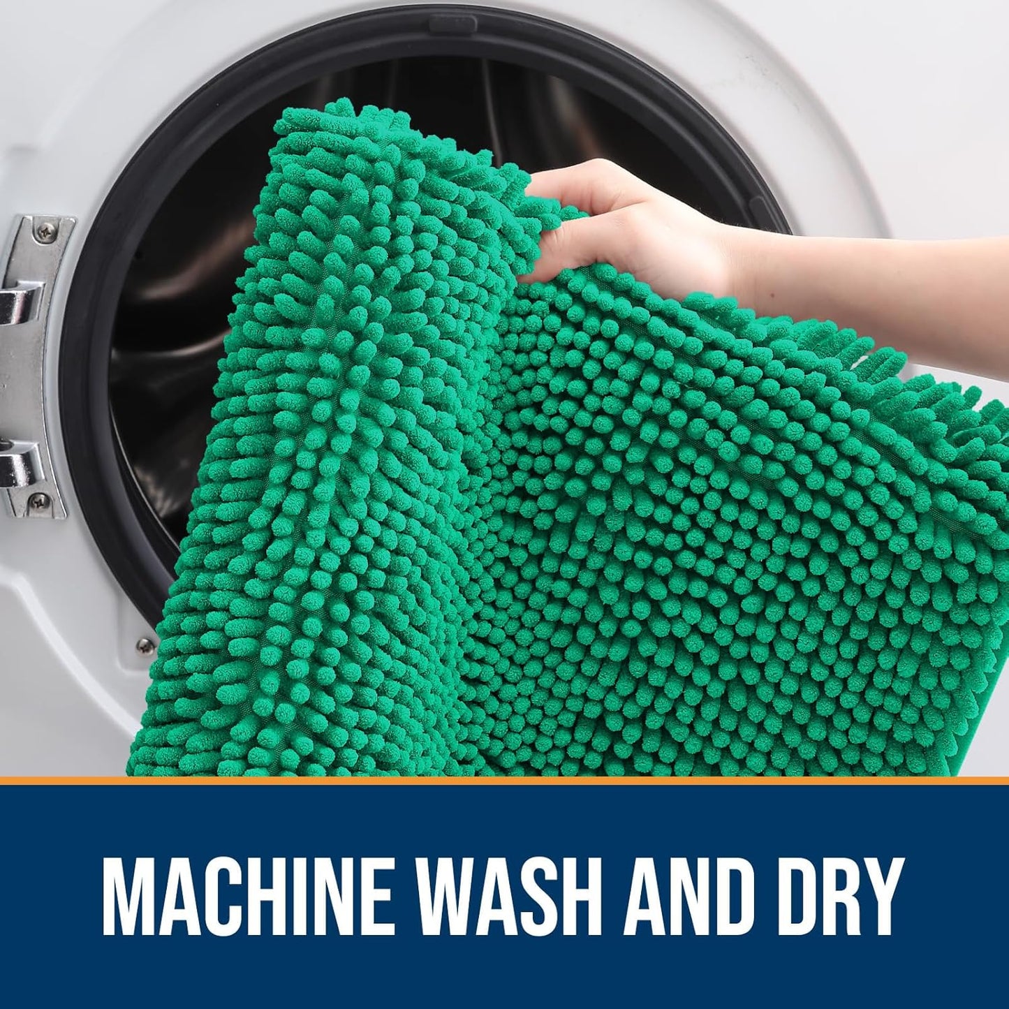 OLANLY Dog Door Mat for Muddy Paws 36x24, Absorbs Moisture and Dirt, Absorbent Non-Slip Washable Doormat, Quick Dry Chenille Mud Mat, Entry Indoor Entryway Carpet for Inside Floor, Emerald Green