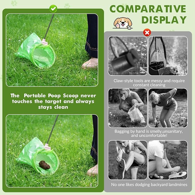 Dog Pooper Scooper, 43" Extendable Pooper Scooper Long Handle with 120 Bags | Portable Poop Scoop for Small Medium Large Dogs, No Touch, Stainless Steel, Lightweight, Foldable, Suit Yard,Wild, City, Park