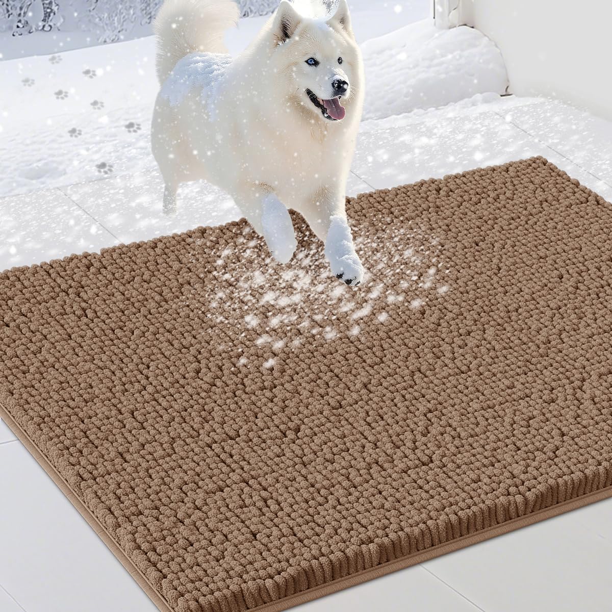 Dog Door Mats for Muddy Paws, Chenille Absorbent Door Mats, Non Slip Heavy Mud Mat for Dogs, Soft Indoor Door Mat for Entryway, Mud Paws, Inside Floor,30" X 20", Camel