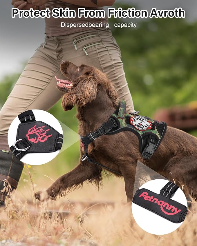 Petnanny Tactical Dog Harness No Pull Service Dog Vest M Pink Camo | Tactical Dog Vest with breathable mesh & hook loop panel, no pull harness for walking training, adjustable fit