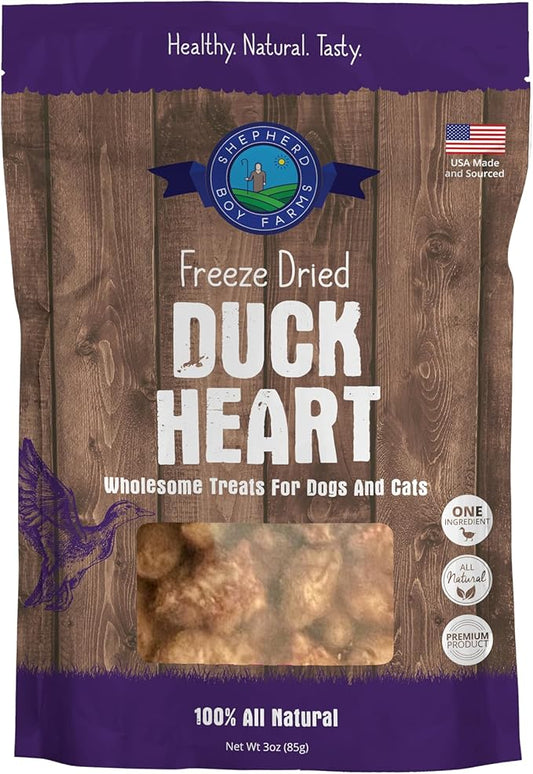 Shepherd Boy Farms Freeze Dried Dog and Cat Treats, Duck Heart, All Natural Freeze-Dried Dog Treat & Snack, Made in USA, High in Protein, Essential Nutrition of Raw Food, Single Ingredient 3oz
