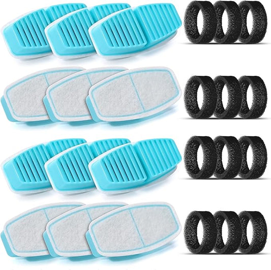 BEMOONY Cat Water Fountain Filters : Pet Water Fountain Replacement Filter - 24 Packs of Cat Fountain Filters (12 Carbon Filters + 12 Sponges) - Multiple Filtration Please Replace it Every 2-3 Weeks