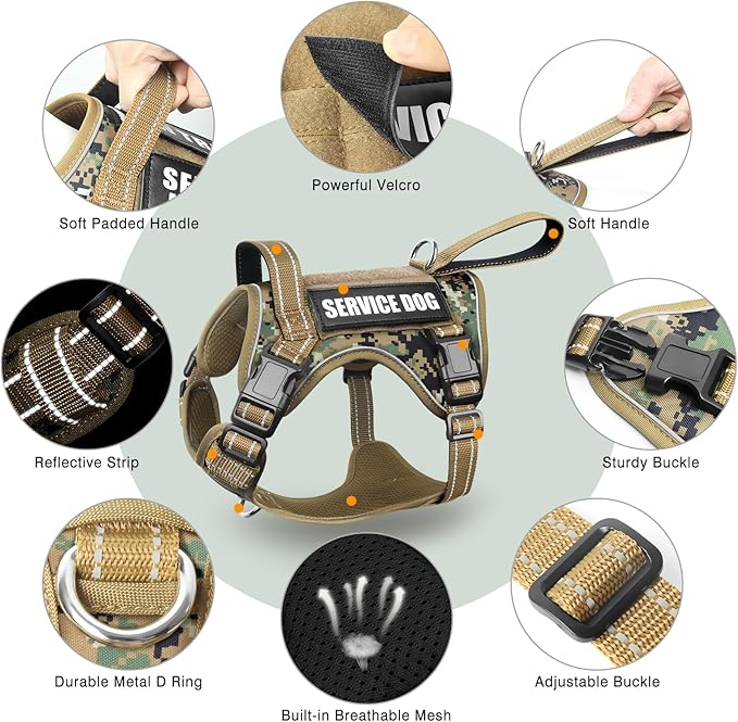 Tactical Dog Harness, No Pull Dog Harness for Medium Large Dogs with Handle & Molle, Military Service Dog Vest Harness in Training Pet Harness for Small Dogs