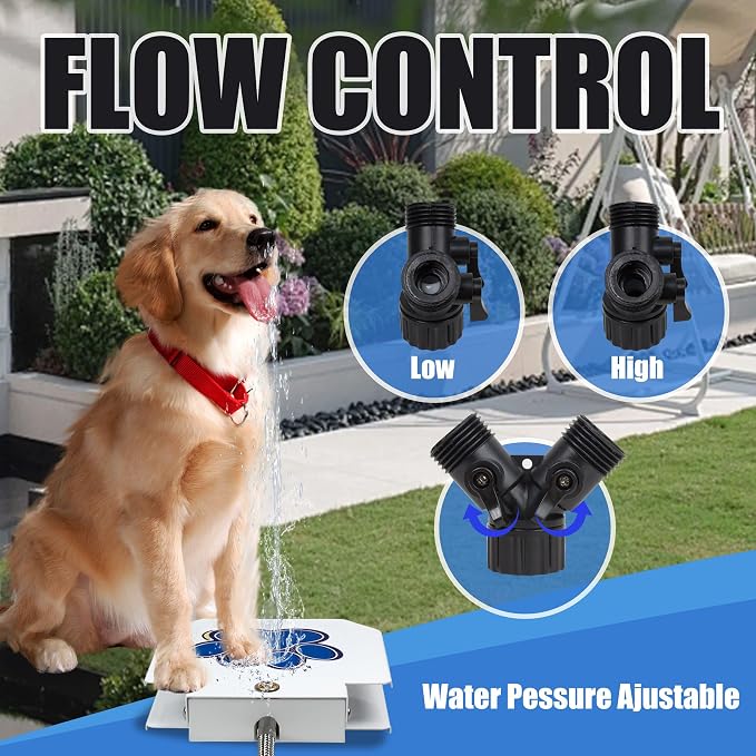 Dog Water Fountain Step On, Outdoor Dog Water Sprinkler for Large Dogs, with Upgrade Copper Valve Set & Stainless Steel Hose, Easy to Use, Fresh Water to Drink