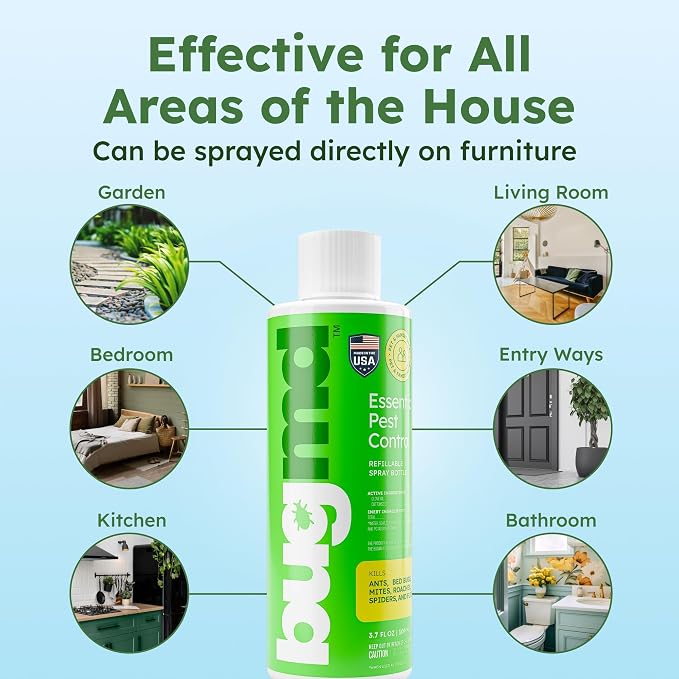 BugMD Pest Control Essential Oil Concentrate (3.7 oz, 2 Pack) - Plant Powered Bug Spray Quick Kills Flies, Ants, Roaches, Mosquitoes, and More