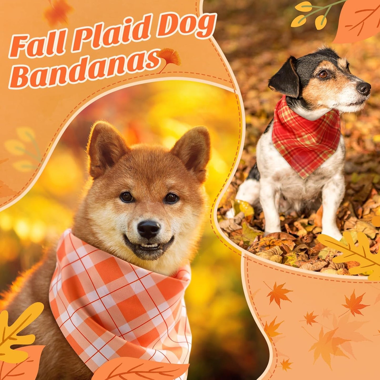 Weewooday 50 Pcs Fall Dog Bandanas Bulk Plaid Bandanas for Dogs Autumn Soft Doggie Bibs Adjustable Triangle Scarves for Small Medium Large Pet Costume(Plaid Pattern, 19.7 x 13.8 x 13.8 Inch)