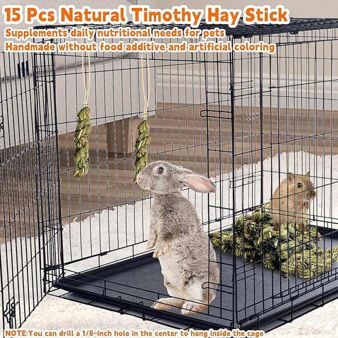 Hamiledyi 15 PCS Rabbit Chew Toys for Teeth - Timothy Hay Treats and Sticks - Natural Grass Chew Toys for Bunnies Guinea Pigs Hamsters and Chinchillas - Bunny Teeth Care