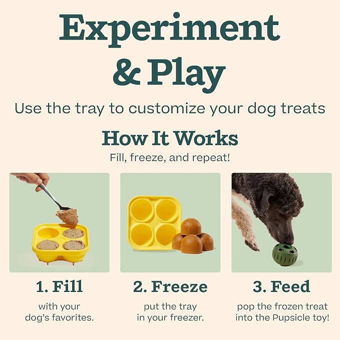 WOOF Starter Pack Dog Treat Toy for Large Dogs 25-75 lbs | Long-lasting enrichment kit, Pupsicle toy included, reusable treat mold, chicken Pops, DIY frozen treats
