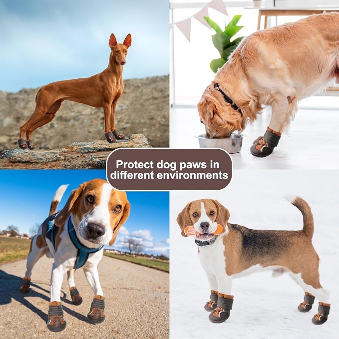 EXPAWLORER 4PCS Anti-Slip Dog Shoes - Waterproof Dog Booties & Paw Protectors with Reflective Straps for Outdoor Hot Pavement Hiking, Indoor Hardwood Floors, Winter Boots for Small Medium Large Dogs