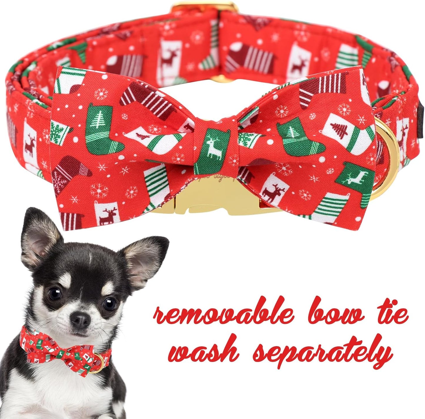 Unique Style Paws Christmas Day Dog Collar with Bow Christmas Tree Cotton Puppy Collars for Small Medium Large Dogs