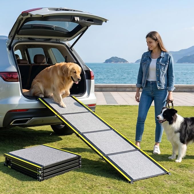 Hassky Dog Ramp for Cars - 70" L × 20" W with Reflective Strip | Foldable Non-Slip Pet Ramp for SUV Trunk Vehicle, Heavy Duty for Large & Senior Dogs, Indoor & Outdoor Universal Use